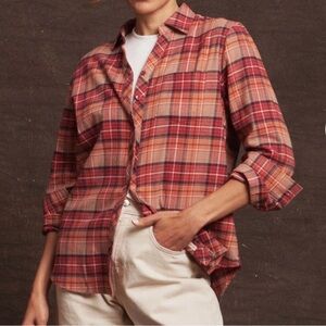 Weatherproof Women Flannel Orange Plaid Women's Button Down Shirt Small EUC‎